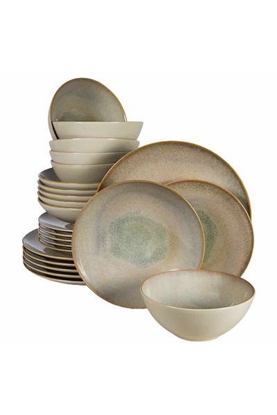 Cesiro 24-piece plate set, for 6 people, Shell, Cesiro, Light cream with brown rim