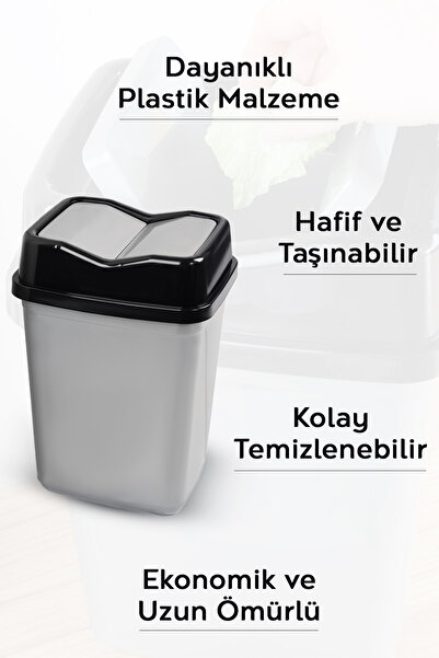 Meleni Home 5 Litre Çift Kapaklı Kelebek Çöp Kovası - Tezgah Üstü Çöp Kovası Banyo Mutfak Çöp Kovası
