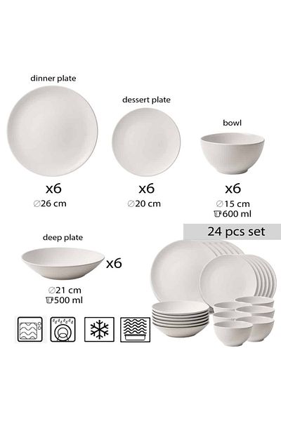 Cesiro 24-piece plate set, for 6 people, North Pole, Cesiro, Matt White