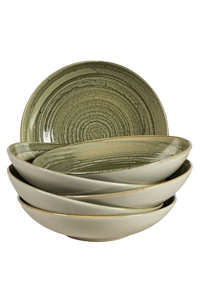 Cesiro Set of 6 deep plates, 21 cm, Sand, Cesiro, Made in Romania, Ivory white and greenish-gray