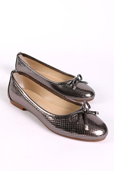 Hayati Arman Women's Genuine Leather Patterned Ballerina Shoes Anthracite