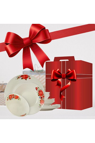 Cesiro Romance at Your Table: Red Rose Plate Set for 4 People