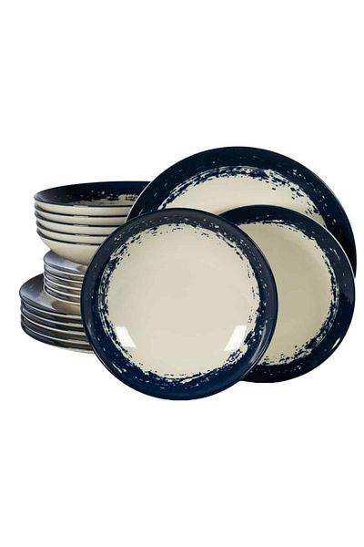 Cesiro 18-piece plate set, for 6 people, Maritim, Cesiro, Ivory White with Navy Blue