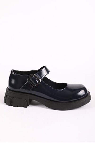 Hayati Arman Women's Single Strap Thick Soled Ballerinas Navy Blue Patent Leather
