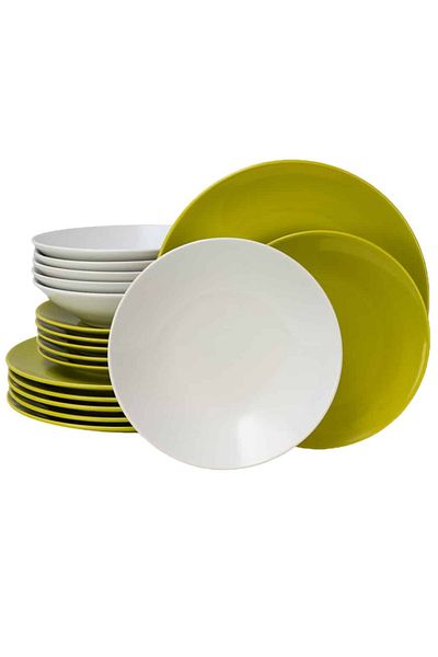 Cesiro 18-piece plate set, for 6 people, Lily, Cesiro, White/Green