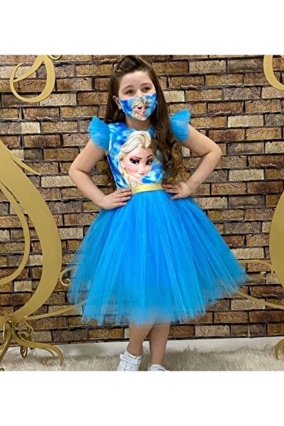 Genel Markalar Maskeli Elsa Kostüm Elbise.4 Yaş.mavi.04