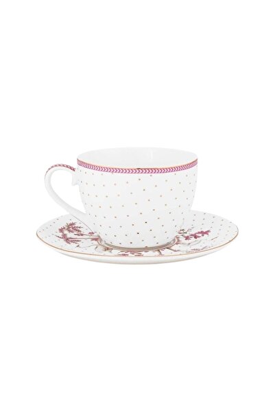 Pip Studio Cană espresso cu farfurioară, Pip Studio, Dots Gold Pink, 280 ml, colecția Jolie