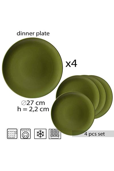 Cesiro Elegance at the Table: Set of 4 Matte Green Dinner Plates