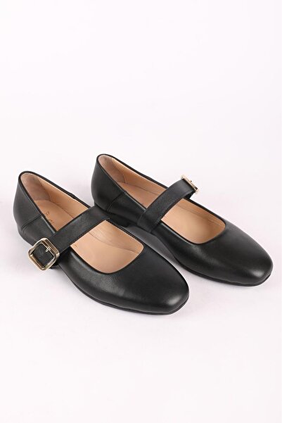 Hayati Arman Women's Genuine Leather Top Strappy Ballerinas Black