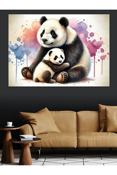 Tablomega Mother And Baby Panda Love Διακοσμητικός Καμβάς - Ξύλινος Πίνακας MDF