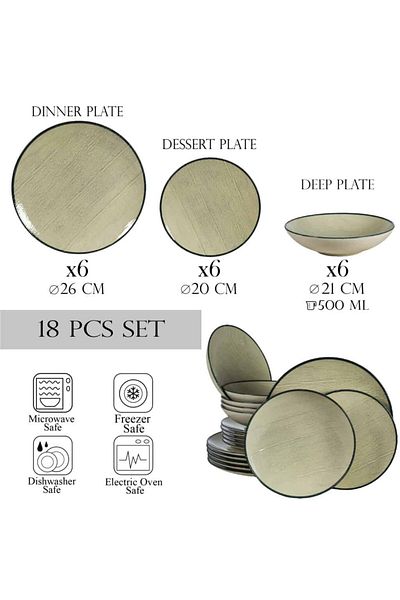 Cesiro 18-piece plate set, for 6 people, Sand, Cesiro, Ivoire White with black rim