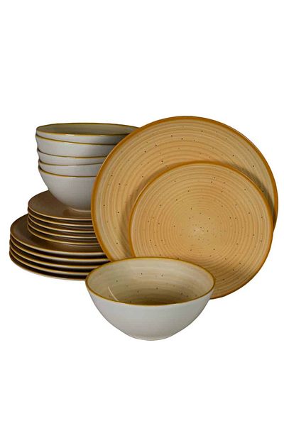Cesiro 18-piece plate set, for 6 people, Sundown, Cesiro, Glossy Ivoire White with Yellow