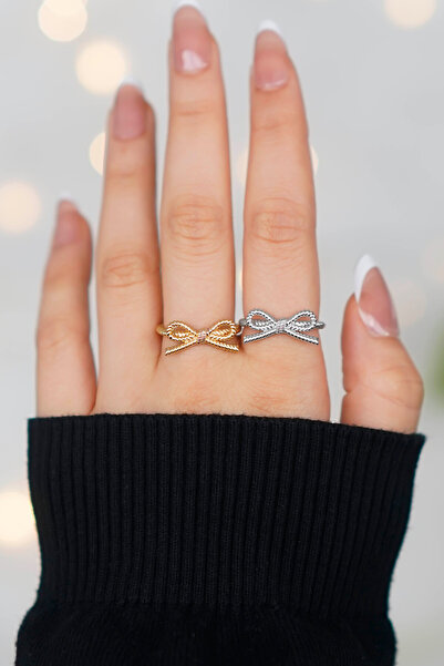 TREND COLLECTİON Adjustable Bow Design 2 Pieces Gold-Silver Women's Ring