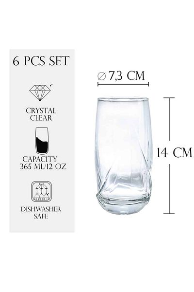 Cesiro Set 6 pahare inalte din sticla 365 ml