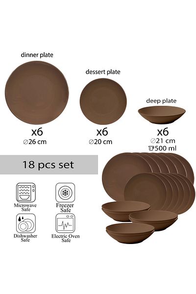 Cesiro 18-piece plate set, for 6 people, Dark Chocolate, Cesiro, Dark brown
