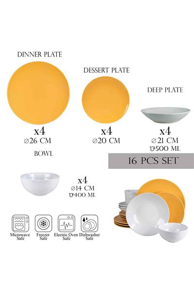 Cesiro 16-piece plate set, for 4 people, Summer Time, Cesiro, White/Yellow Rumen