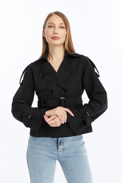 Jamila Düğme Detaylı Kısa Kadın Trençkot