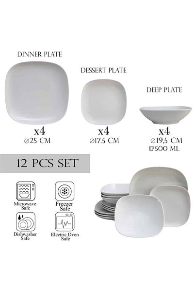 Cesiro 12-piece plate set, for 4 people, Ice, Cesiro, Porcelain, White
