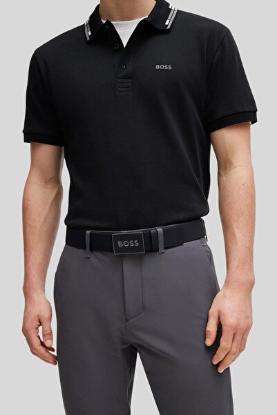 BOSS Erkek Marka Logolu Deri Günlük Kullanım Siyah-Gümüş Kemer 50471333-004
