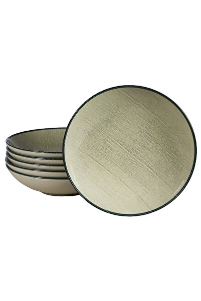 Cesiro Set 6 farfurii adanci, 21 cm, Sand, Cesiro, Fabricat in Romania, Alb Ivoire cu margine neagra