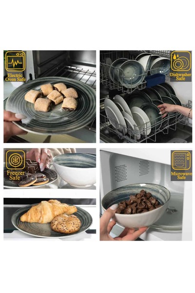 Cesiro Set farfurii 18 piese, pentru 6 persoane, Whirlwind, Cesiro, Alb Ivoire lucios cu negru