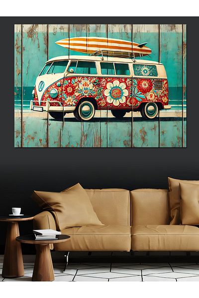 Tablomega Pânză decorativă pentru rulotă retro florală - Lemn MDF