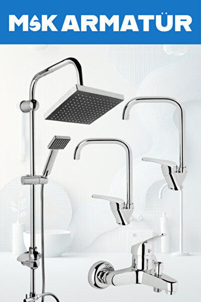 MSK Robot Duş Sistemi Banyo Lavabo Mutfak Musluğu Çeşmesi Bataryası 4'lü Ful Set