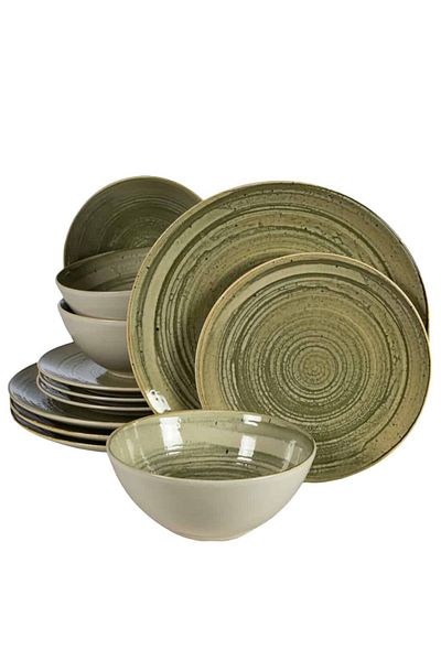 Cesiro 12-piece plate set, for 4 people, Sand, Cesiro, Glossy Ivoire White and Greenish-Grey