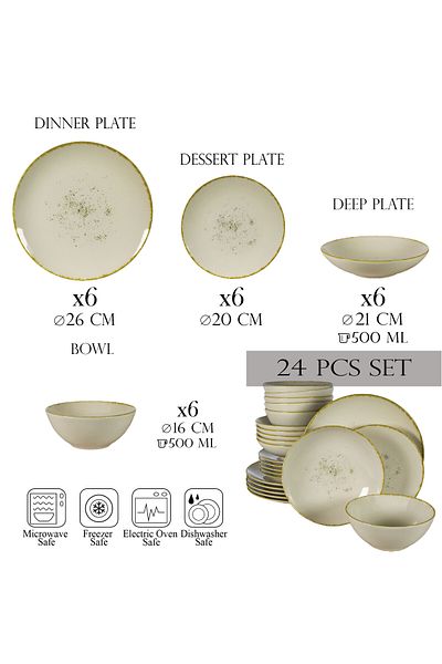 Cesiro 24-piece plate set, for 6 people, Ivory Stone, Cesiro, White Ivoire with gold rim