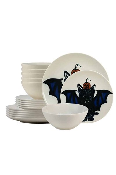 Cesiro 18-piece plate set, for 6 people, BatKitty, Cesiro, Ivoire with the Cat