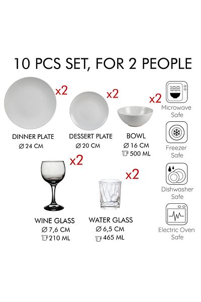 Cesiro Dining set, 10 pieces, for 2 people, North Pole, Cesiro, Matt White