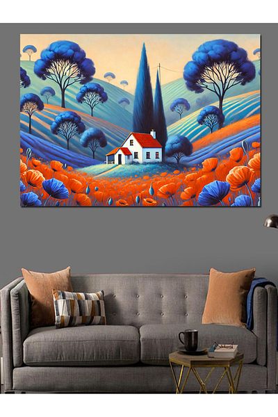 Tablomega Abstract Blue House Landscape Διακοσμητικός καμβάς - Ξύλινος πίνακας MDF