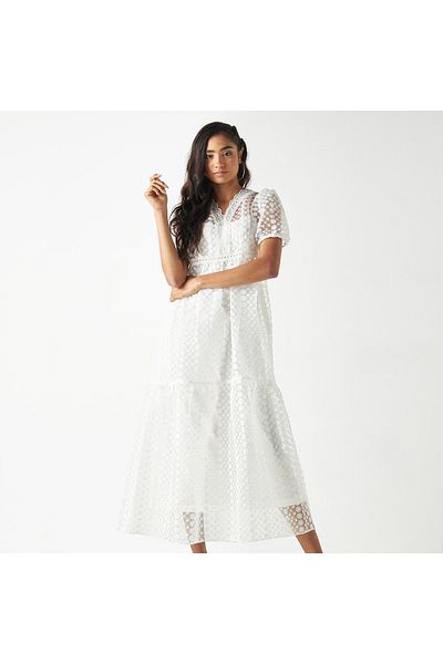 FAV Floral Textured Tiered Maxi Dress with Puff Sleeves