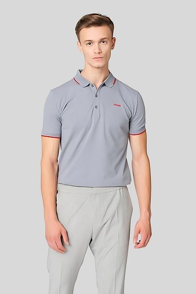 HUGO Slim Fit Polo Neck Men's T-Shirt Gray