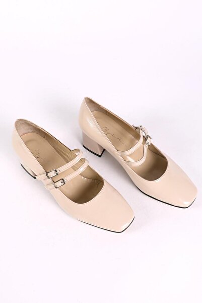 Hayati Arman Women's Genuine Leather Upper Strappy Heeled Shoes Bone Patent Leather