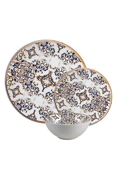 Cesiro 18-piece plate set, 6 people, bowl set - Eleganza Bronzo - Italian Porcelain Dinnerware Set