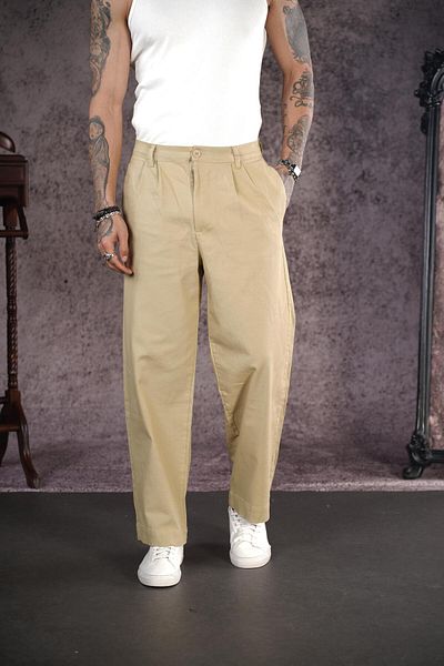 king brich Wide Leg Gabardine Trousers with Pleated Pockets