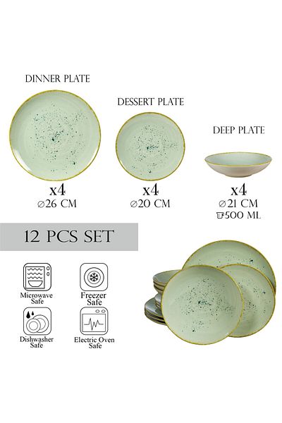 Cesiro 12-piece plate set, for 4 people, Light Pistachio, Cesiro, Pastel Green
