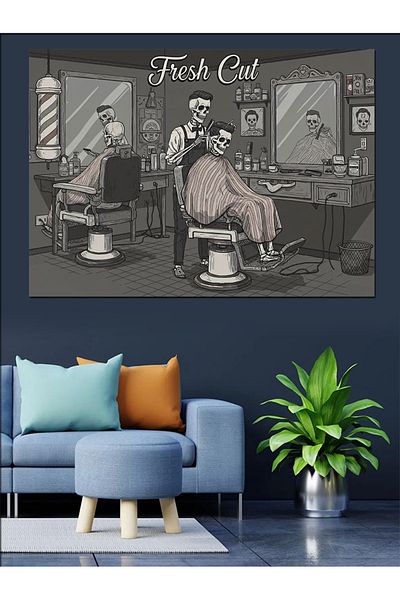 Tablomega Vintage Barber Shop Ilustrație Pânză Decorativă - Lemn MDF Pictură