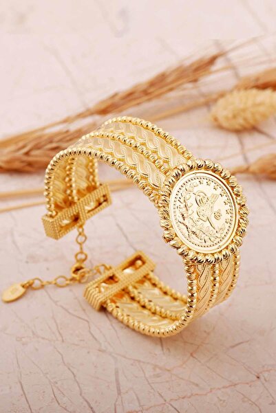 Sümer Telkari Dorissa Altın Kaplama Tuğralı İki Sıra Gümüş Burma Bilezik 4807