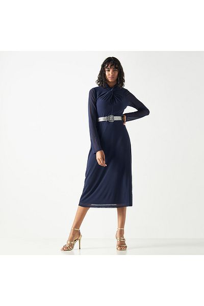 FAV A-line Dress with Drape Detail and Long Sleeves