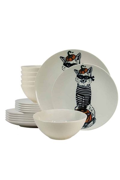 Cesiro 18-piece plate set, for 6 people, Robber Cat, Cesiro, Ivory White with Cat