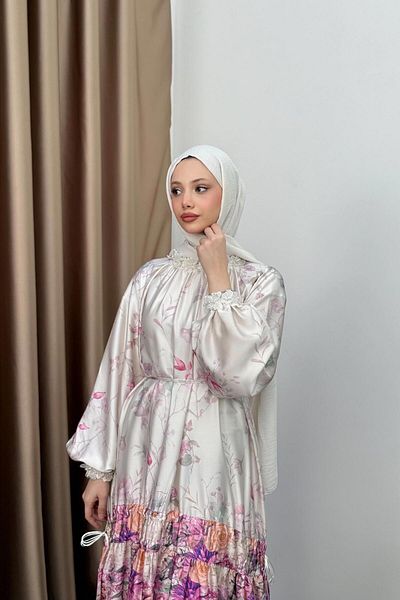 QUQA Butterfly Collar Satin Dress - Dusty Rose