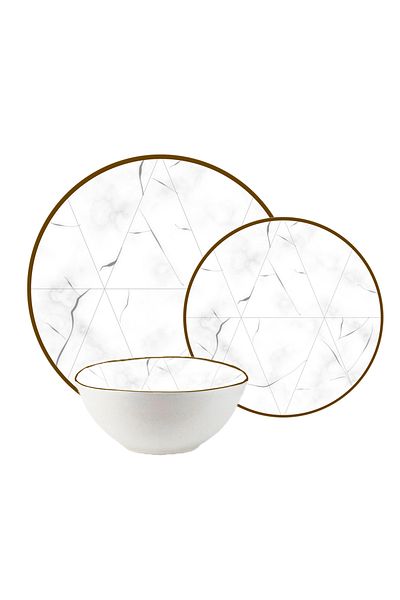 Cesiro 18-piece plate set, 6 people, bowl set - Ensemble Marmura Aurea - Italian Porcelain Dinnerware Set