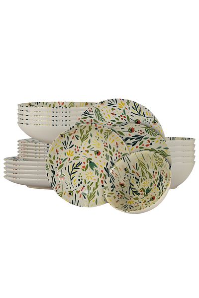 Cesiro 24-piece plate set, for 6 people, Vintage, Cesiro, White flower decoration