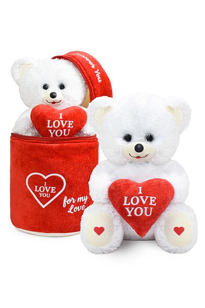 Pababo (I Love You) Written Heart Teddy Bear with Special Plush Bag - Cute Cinnamon Colored Plush Teddy Bear