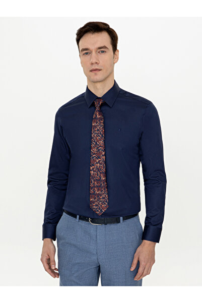Cacharel Lacivert Slim Fit %100 Pamuk Klasik Yaka Basic Gömlek 50250885-VR033