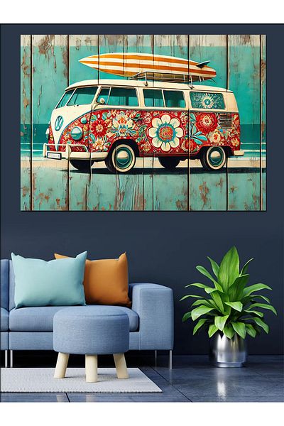 Tablomega Pânză decorativă pentru rulotă retro florală - Lemn MDF