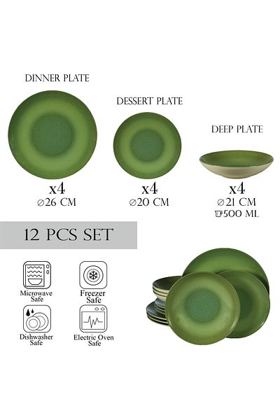 Cesiro 12-piece plate set, for 4 people, Kiwi, Cesiro, Ivory White with Green