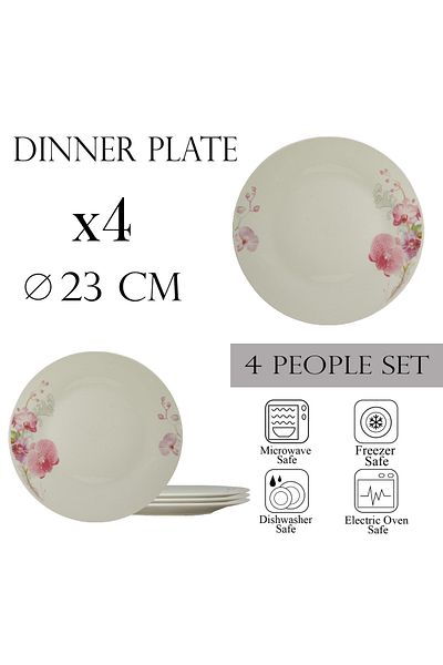 Cesiro Set of 4 dinner plates for 4 people 23 cm, Ivoire with orchids